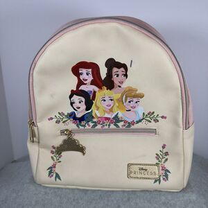 Disney Princess Mini Backpack Snow White Ariel Aurora Belle Beige Floral Crown